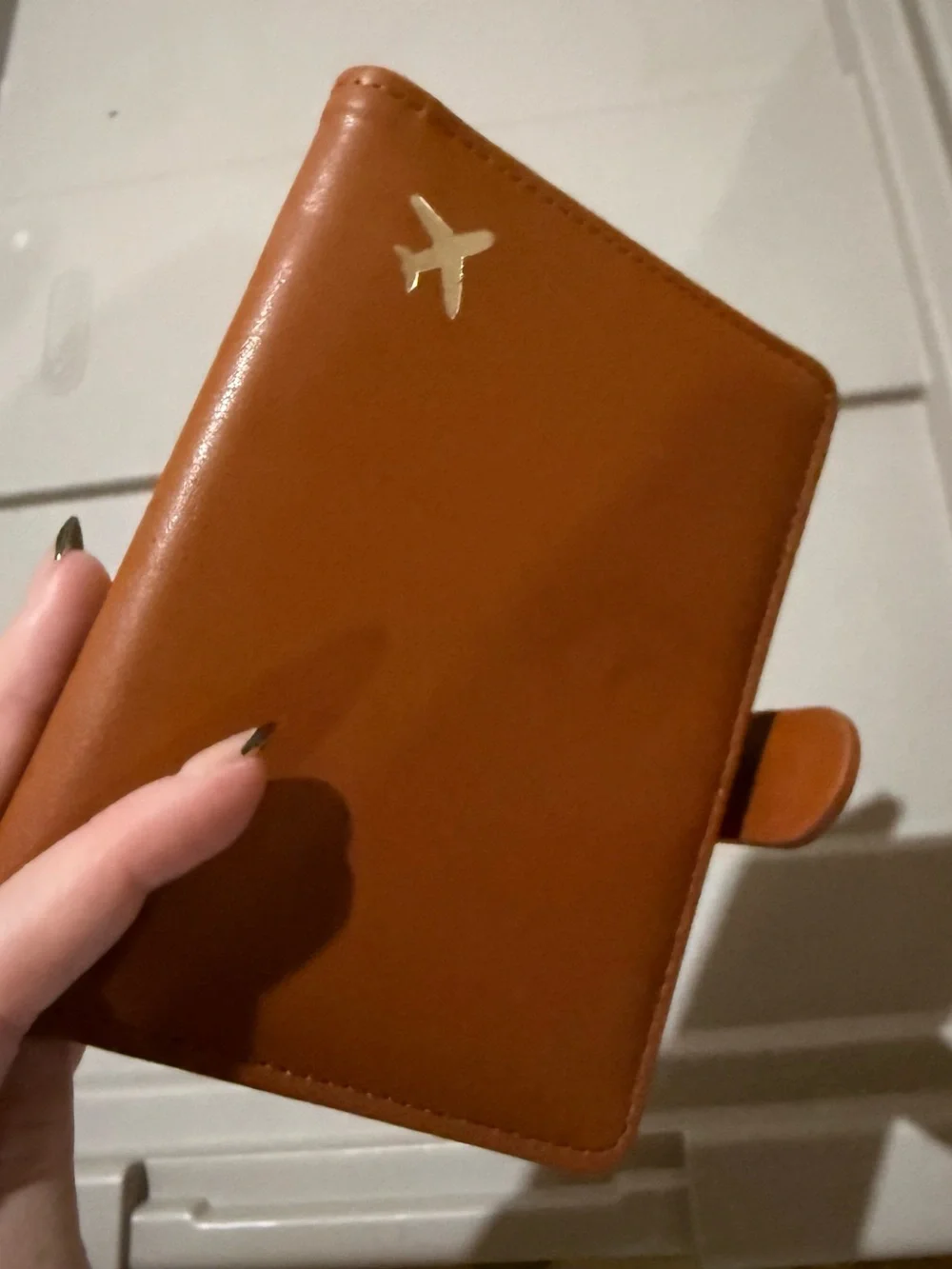 Tan Cognac Travel Passport Wallet Organizer Airplane Logo Card Holder